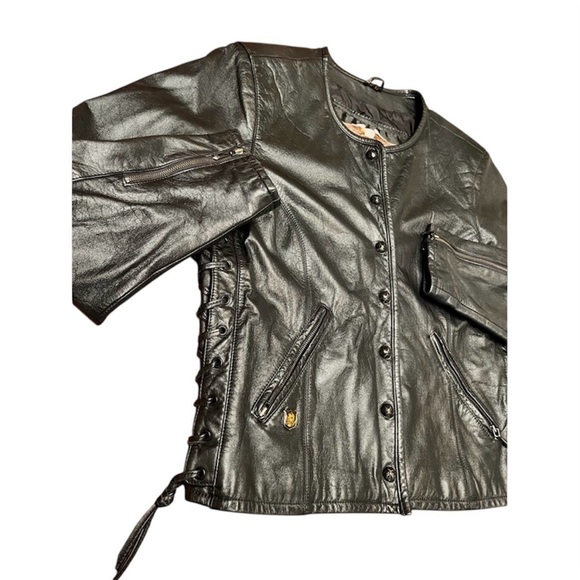 Women’s Harley-Davidson Black Leather Lace Up Side Tie Motorcycle Jacket Size M - Picture 2 of 11